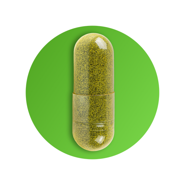 Floating green vh1be capsule — minimalist wellness aesthetic inspired by Ayurveda and modern science.