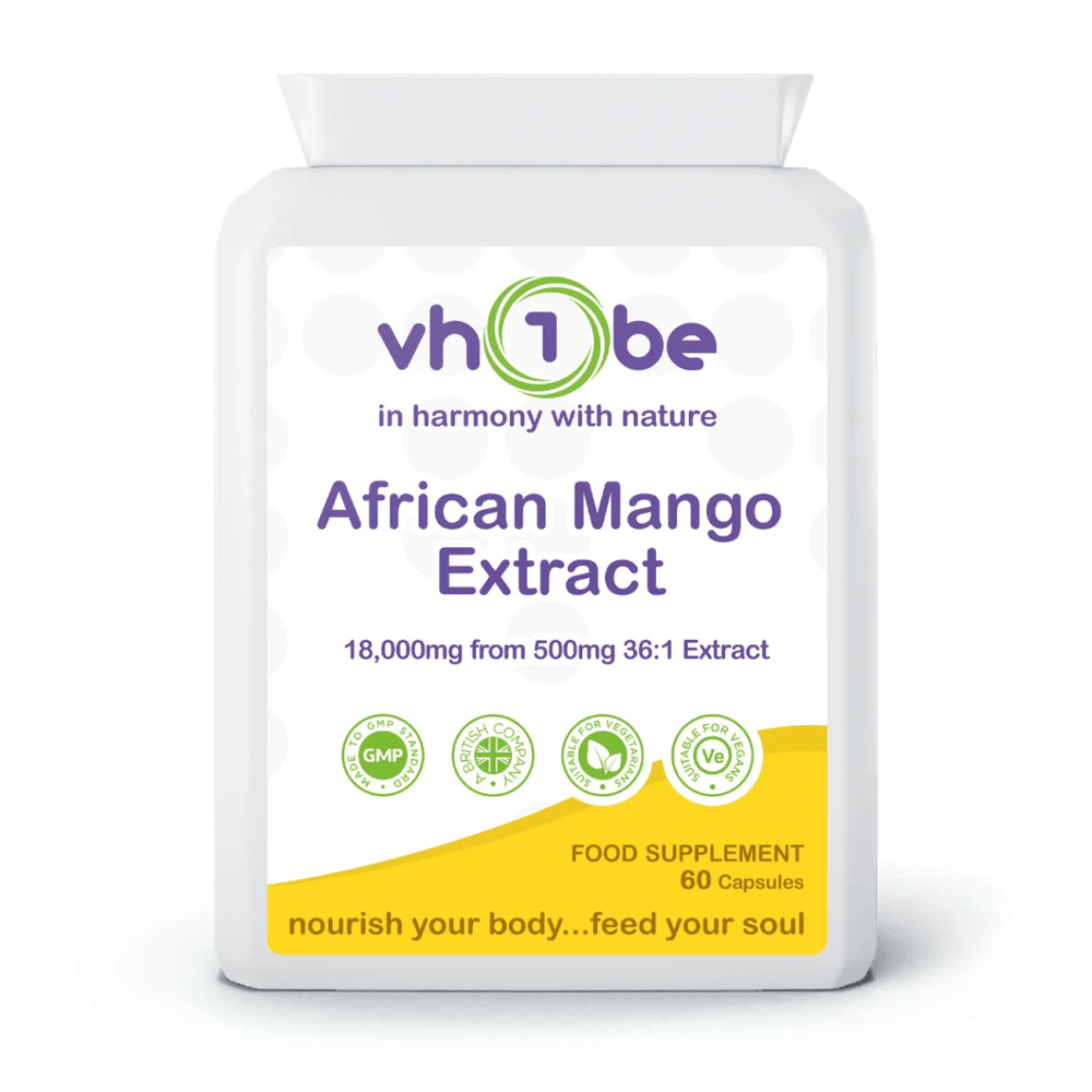 vh1be African Mango Extract 60 Vegan Capsules – Natural metabolism and wellness support made in the UK.