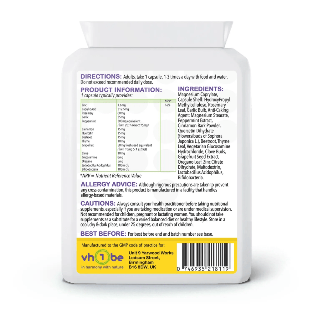 Caprylic Candida Support Complex for Women – 60 Capsules by vh1be – Ayurvedic & Scientific Wellness made in the UK