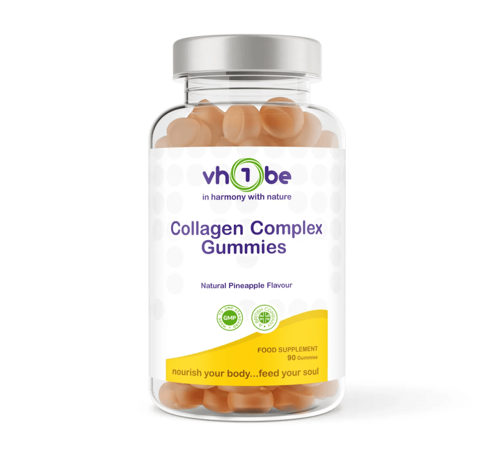 Collagen Complex Gummies by vh1be – Pineapple flavour for healthy skin, hair, and nails. Ayurvedic and UK-made wellness.