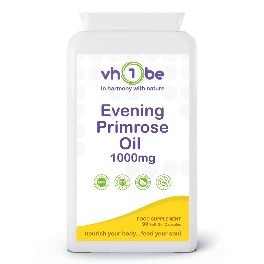 vh1be Evening Primrose Oil Capsules 1000mg – Ayurvedic-inspired, UK-made supplement for women’s health and balance