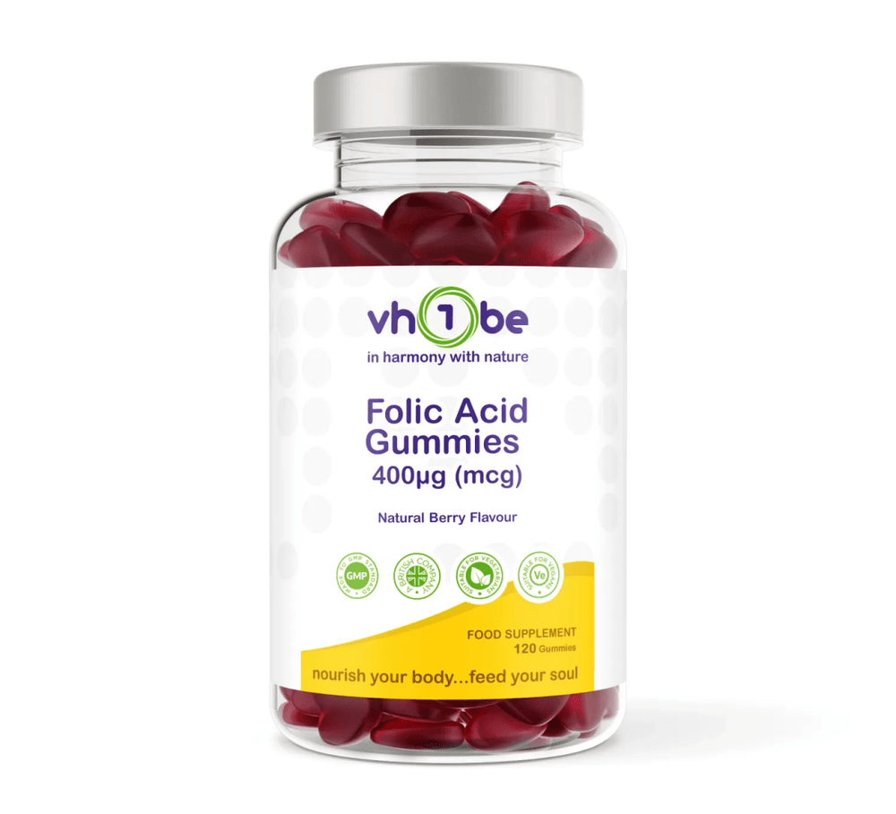 vh1be Folic Acid Gummies | 120 Berry Flavour | Supports energy, cell health & wellbeing. Ayurvedic wellness made in the UK.