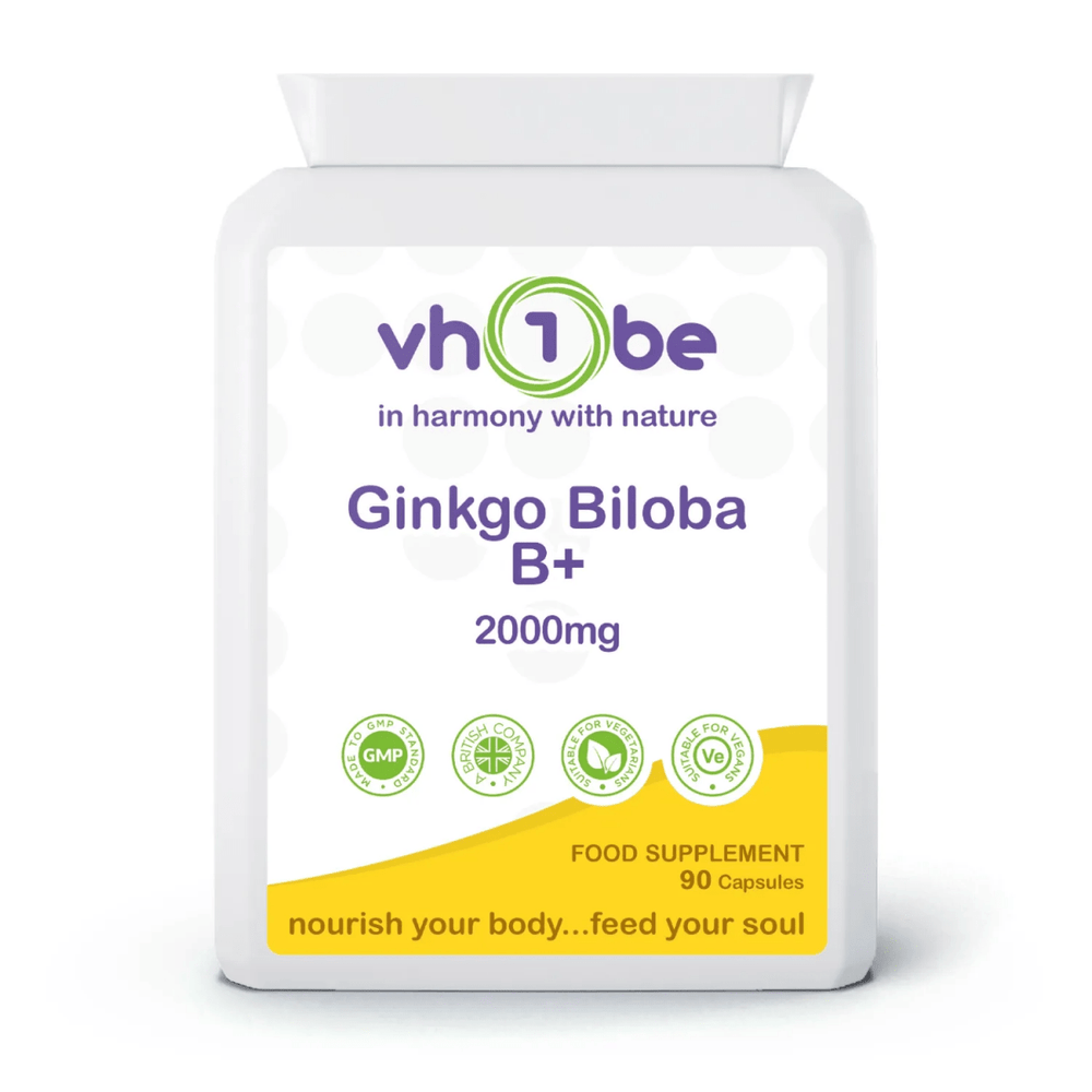 vh1be Ginkgo Biloba 2000mg Capsules | 90 Count | Supports focus & cognitive health. Ayurvedic wellness made in the UK.