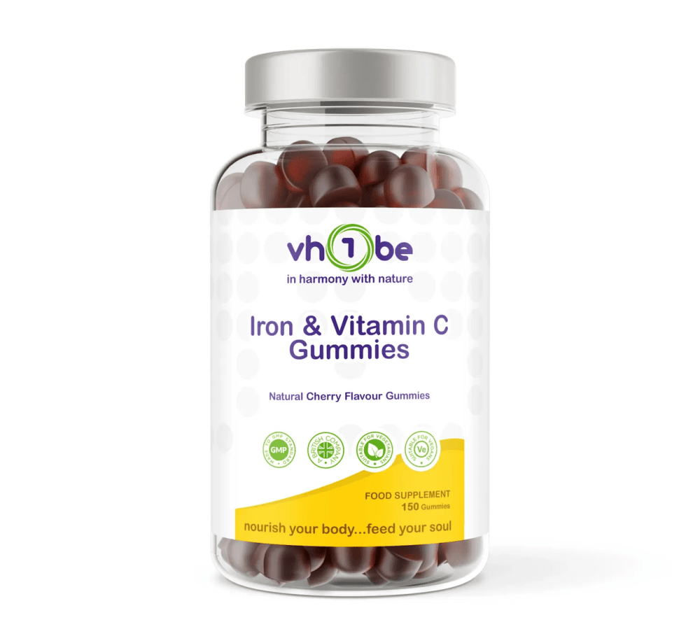 Iron and Vitamin C Gummies by vh1be – Cherry Flavour Vegan Gummies for Energy and Red Blood Cell Support