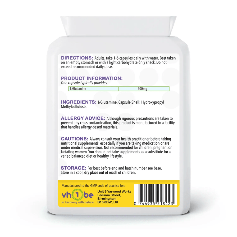 L-Glutamine 500mg  | Supports muscle recovery and gut health – vh1be Wellness Supplements made in the UK