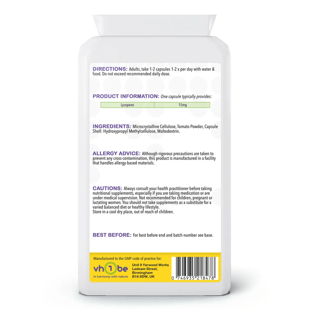 Lycopene 15mg Capsules | 120 Count | Antioxidant Support | Made in the UK | vh1be