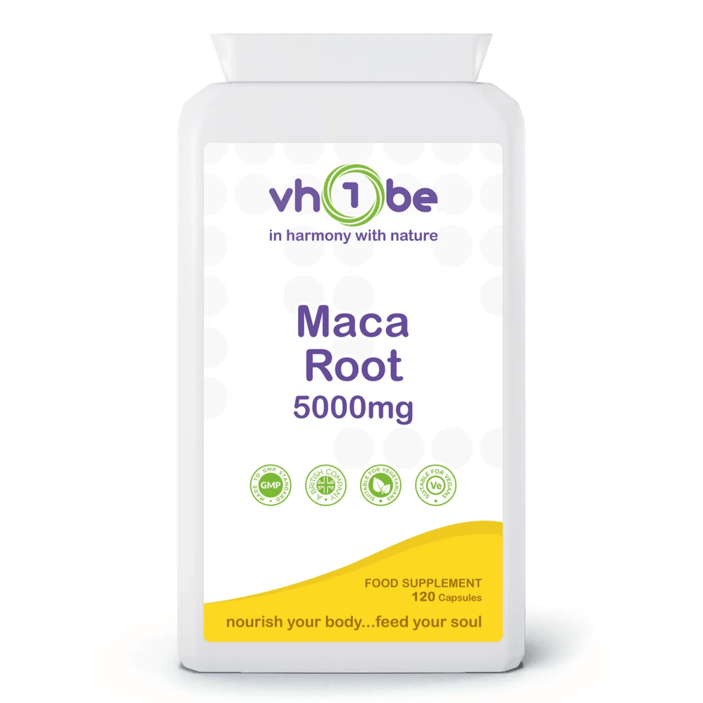 Maca Root 5000mg Capsules | 120 Count | Energy & Hormonal Balance | Made in the UK | vh1be
