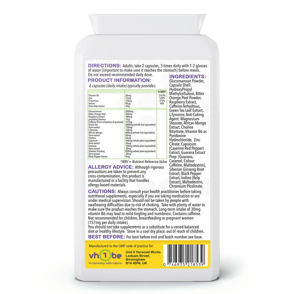 vh1be Meta Support Complex with Glucomannan Capsules – metabolism and wellbeing support supplement made in the UK