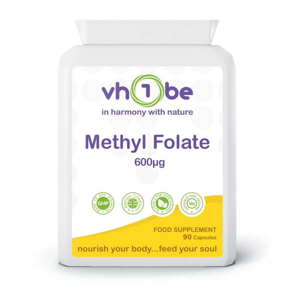 vh1be Methyl Folate Quatrefolic 600mcg Capsules – advanced folate support for energy and wellbeing made in the UK