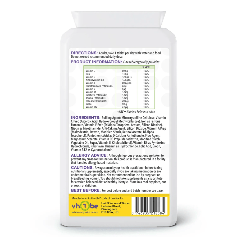 Multivitamin Plus Iron by vh1be – Daily Energy and Red Blood Cell Support Tablets