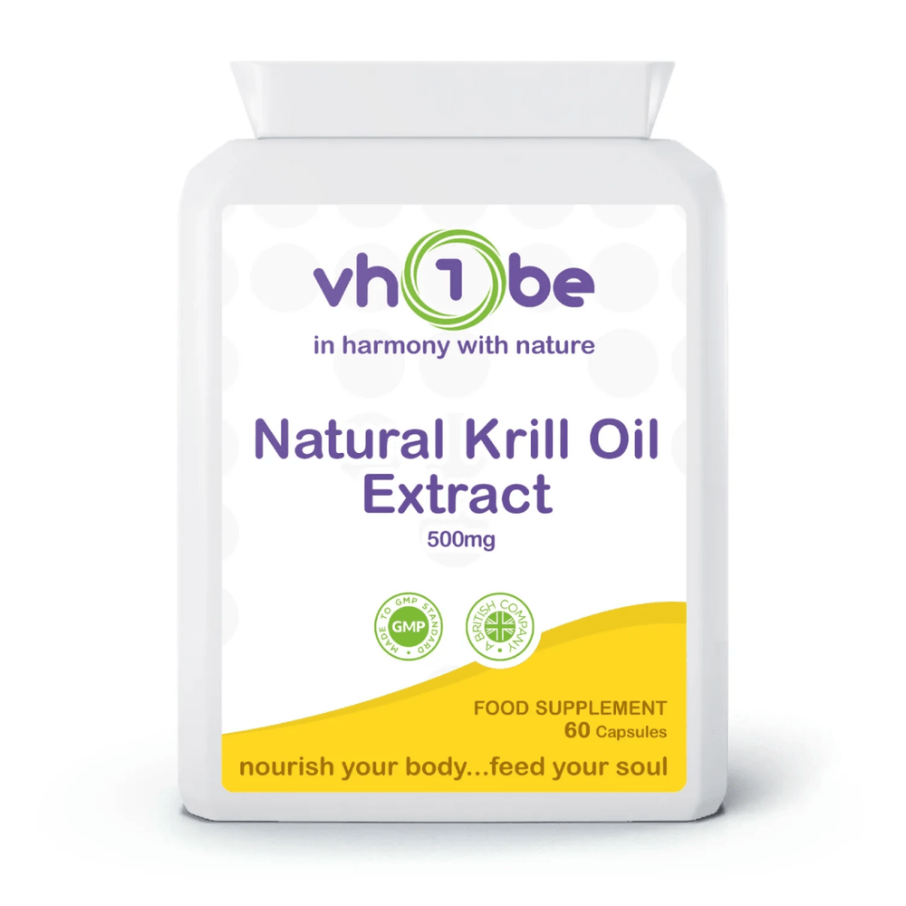 Natural Krill Oil Extract 500mg Capsules – Omega-3 Heart & Brain Support | Made in the UK by vh1be