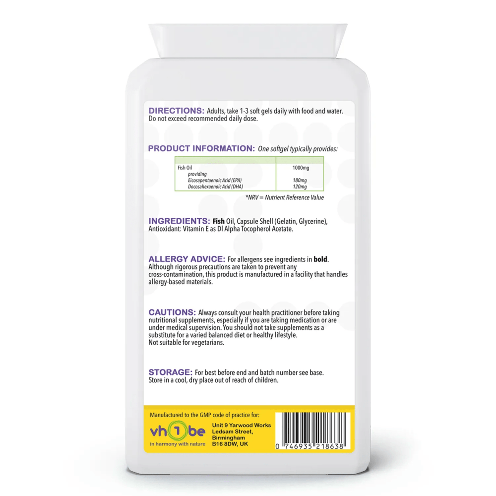 Omega 3 Fish Oil 1000mg Capsules – Heart and Brain Support by vh1be