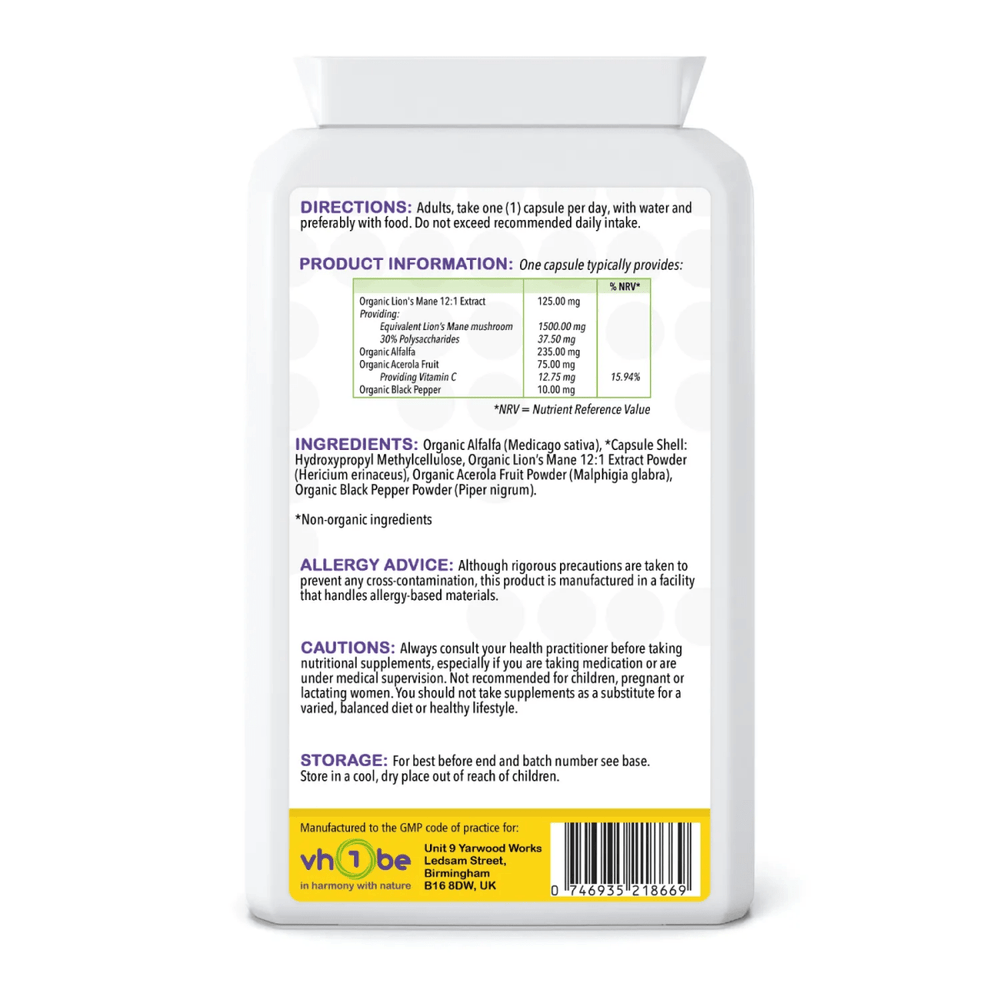 Organic Lion’s Mane Capsules with Acerola & Black Pepper – Brain Support by vh1be
