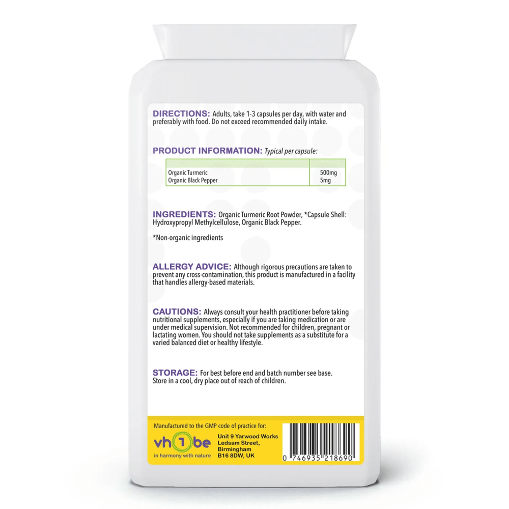 Organic Turmeric with Black Pepper Extract Capsules by vh1be – Joint & Mobility Support