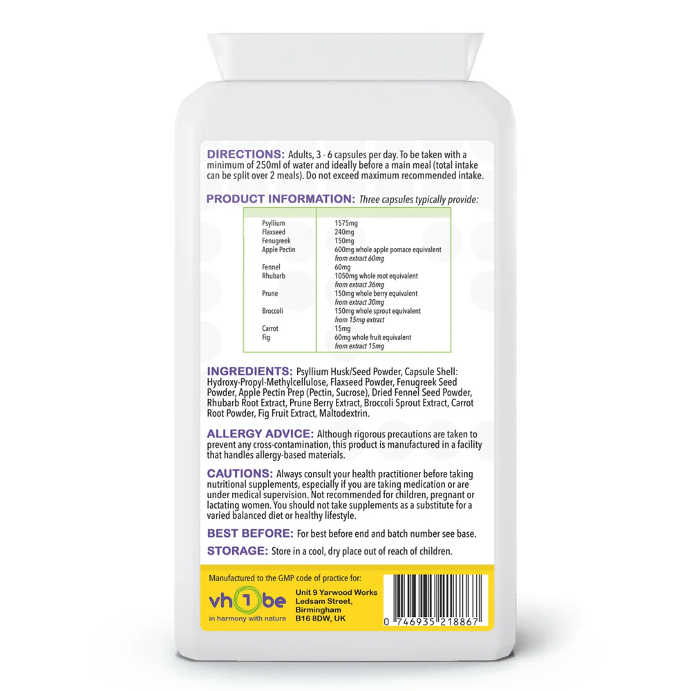 Psyllium Plus Dietary Fibre Complex 100 Capsules by vh1be – Ayurvedic, science-backed wellness made in the UK
