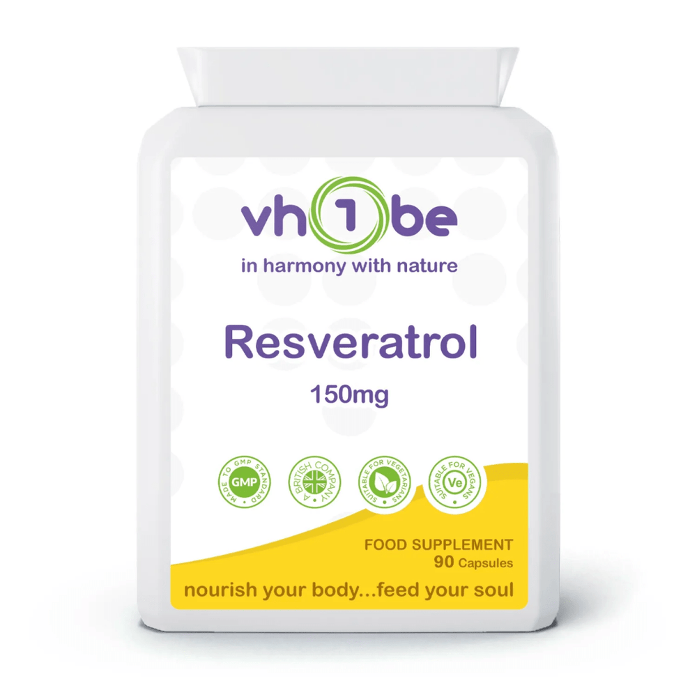 Resveratrol 150mg 90 Capsules by vh1be – Ayurvedic, science-backed antioxidant support made in the UK