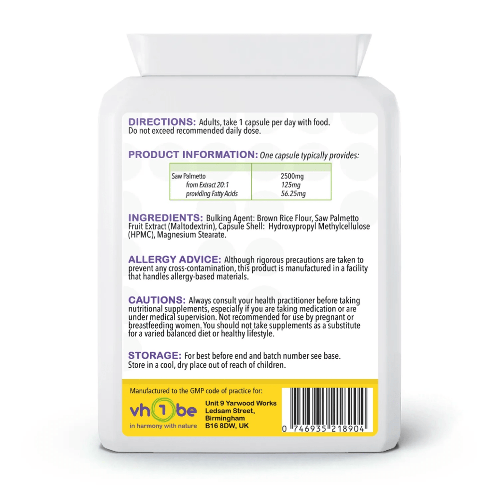 Saw Palmetto 2500mg Capsules by vh1be | Men’s Health Support