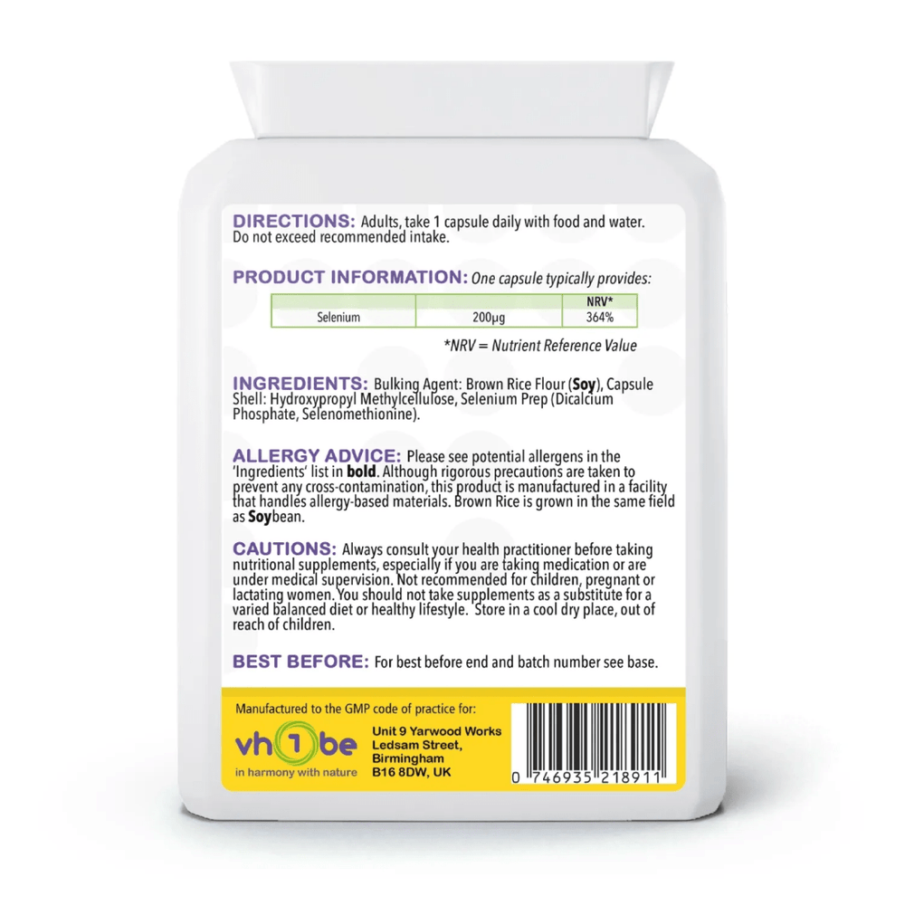 Selenium 200mcg Capsules by vh1be | Immune & Antioxidant Support