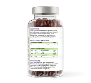 Iron & Vitamin C Gummies – 150 Natural Cherry Flavour Gummies | Gummies | Supports normal formation of red blood cells and reduction of tiredness –