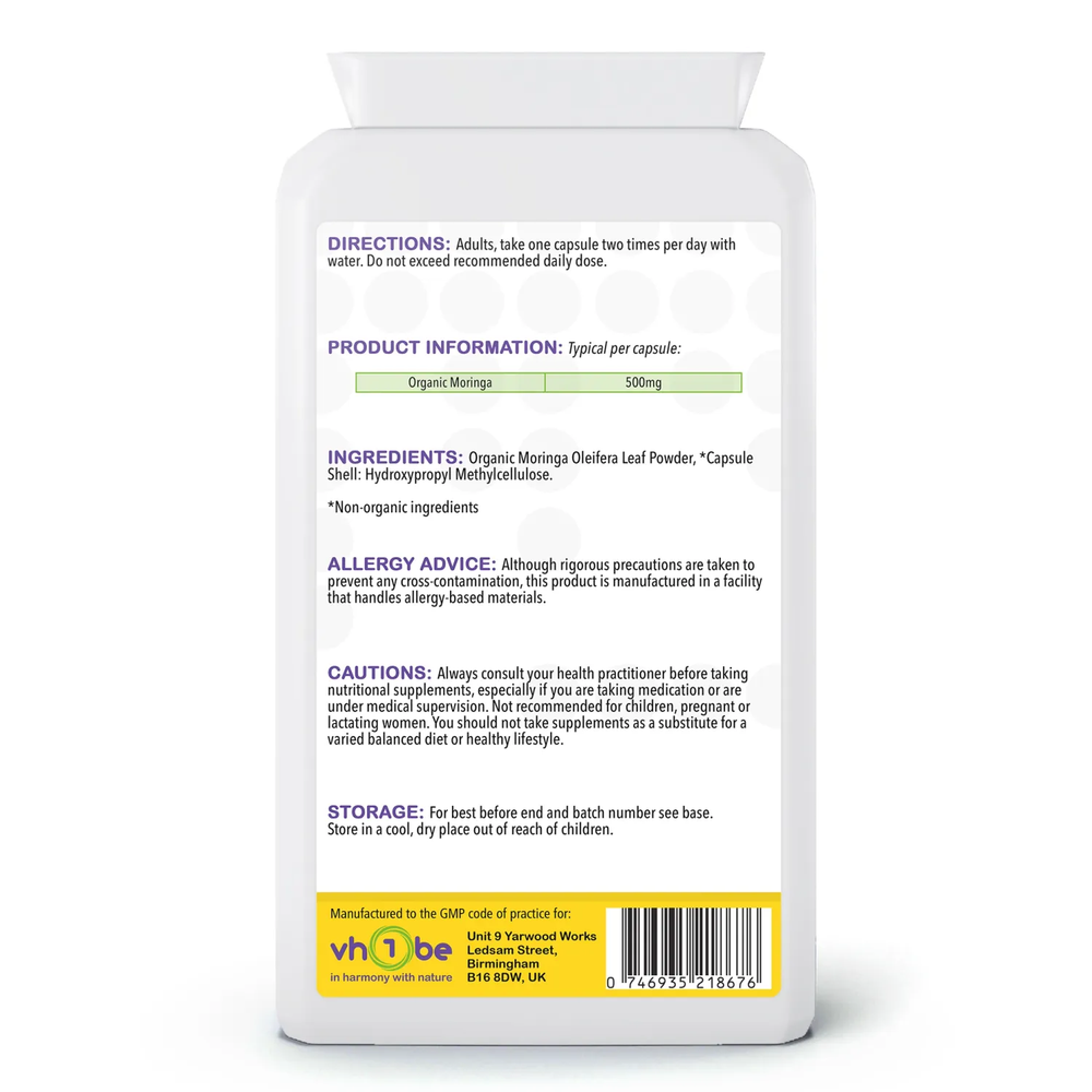 Organic Moringa | 500mg | Capsules | 120 Count | Supports general wellbeing – vh1be