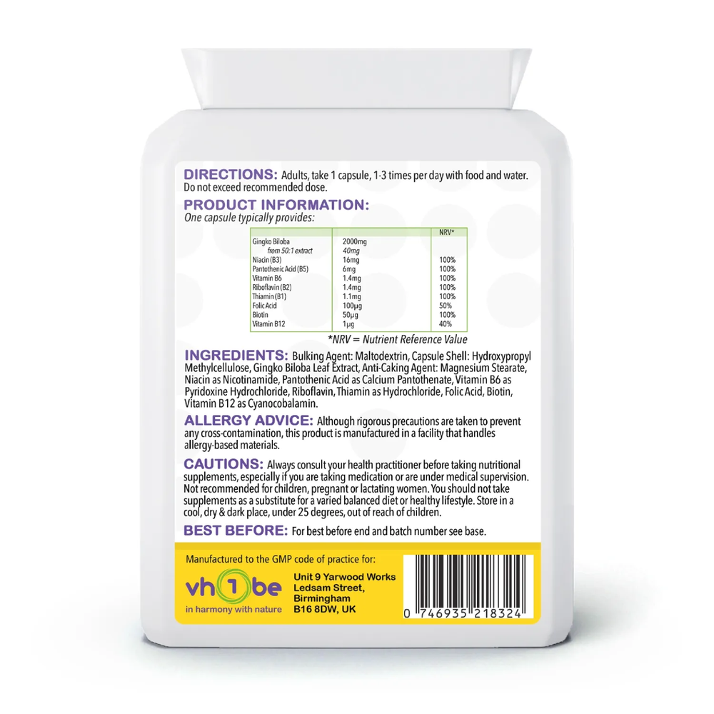 Ginkgo Biloba B+ | 2000mg | Capsules | 90 Count | Supports cognitive function – vh1be