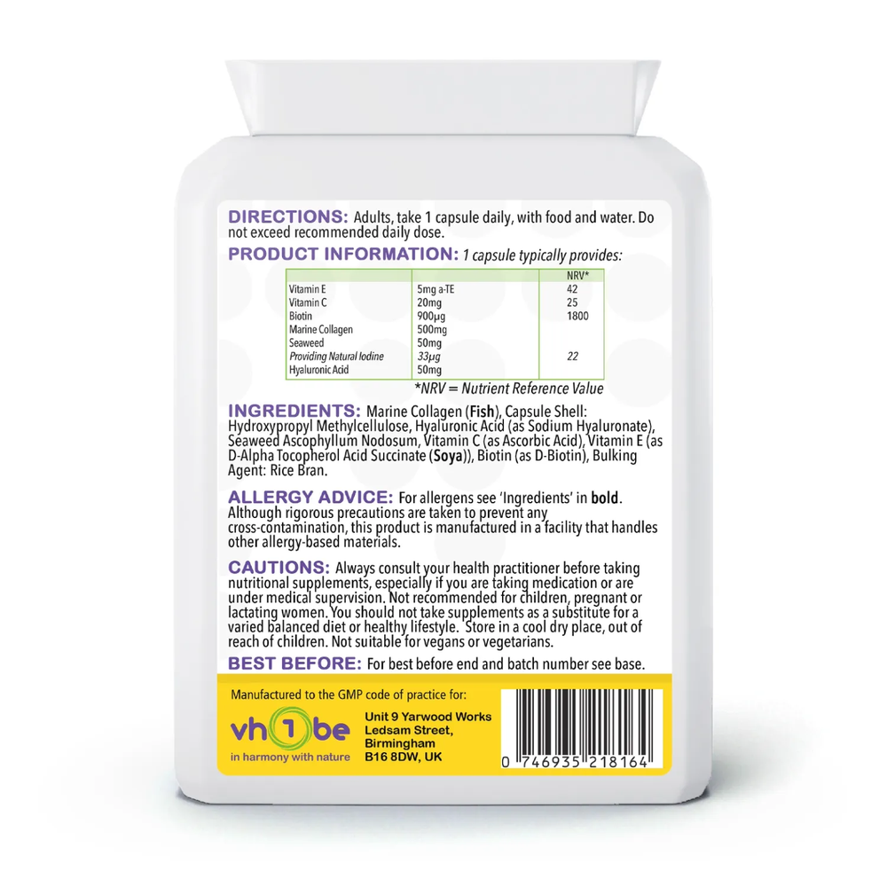 Collagen Hyaluronic Acid Complex | Capsules | 60 Count | Supports skin, hair and nail health – vh1be