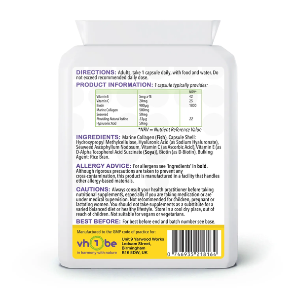 Collagen Hyaluronic Acid Complex | Capsules | 60 Count | Supports skin, hair and nail health – vh1be