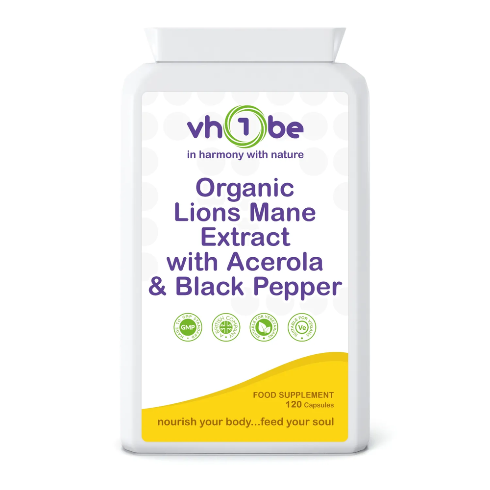 Organic Lions Mane with Acerola & Black Pepper | Capsules | 120 Count | Supports general wellbeing – vh1be