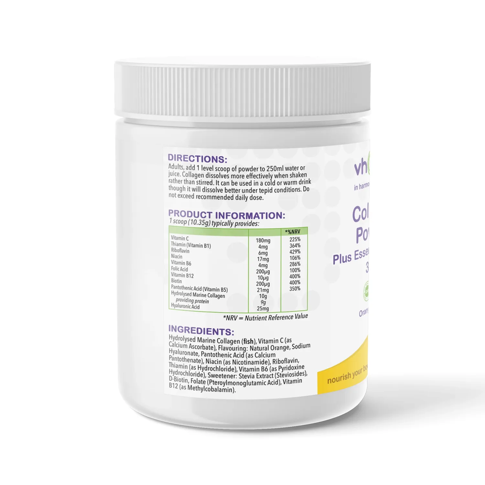 Collagen Powder Plus Essential Vitamins Orange Flavour | 300g | Powders | Supports skin, hair and nail health – vh1be