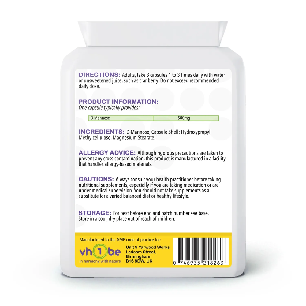D Mannose | 500mg | Capsules | 90 Count | Supports general wellbeing – vh1be