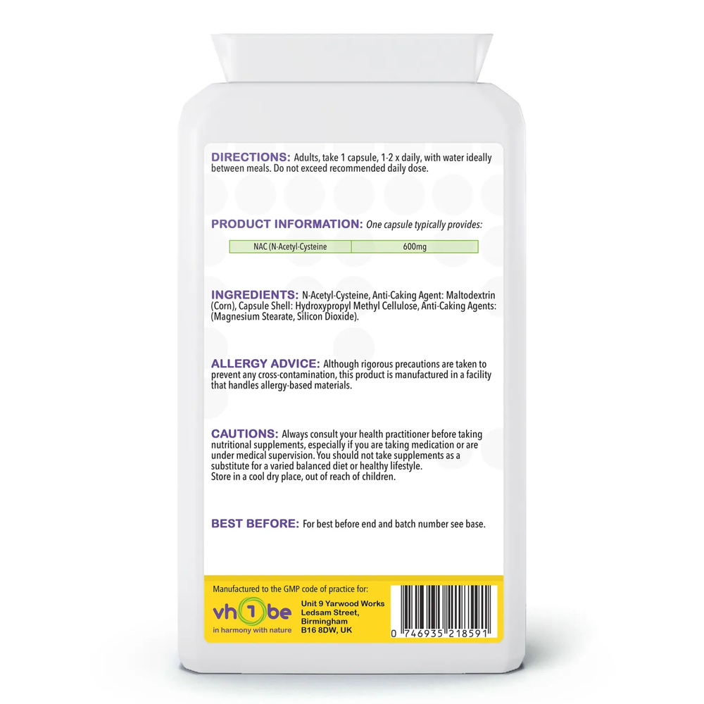 NAC N Acetyl Cysteine | 600mg | Capsules | 120 Count | Supports general wellbeing – vh1be