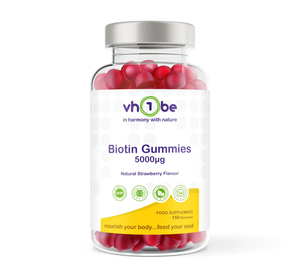 Biotin 150 Natural Strawberry Flavour Gummies | 5000ug | Gummies | Supports healthy hair, skin and nails – vh1be