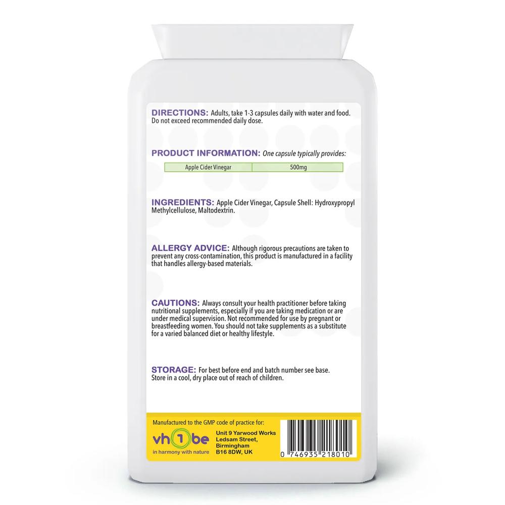 Apple Cider Vinegar | 500mg | Capsules | 120 Count | Supports general wellbeing – vh1be
