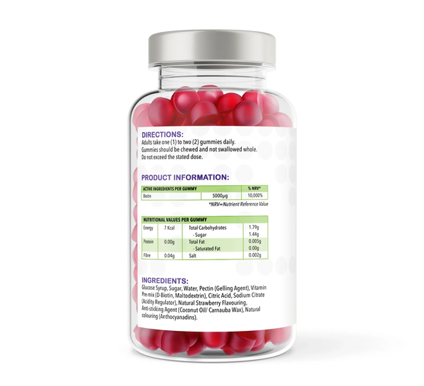 Biotin 150 Natural Strawberry Flavour Gummies | 5000ug | Gummies | Supports healthy hair, skin and nails – vh1be