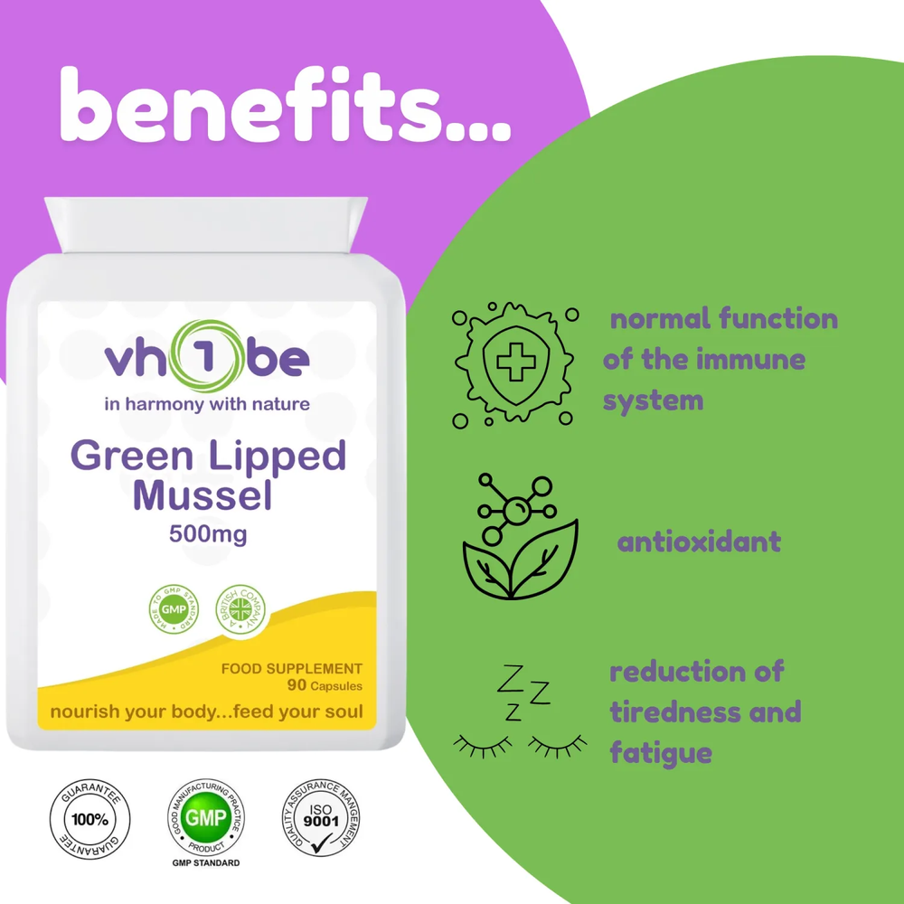 Green Lipped Mussel | 500mg | Capsules | 90 Count | Supports general wellbeing – vh1be