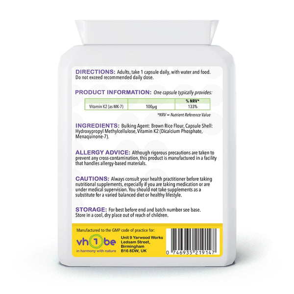 Vitamin K2 MK 7 | 100mcg | Capsules | 120 Count | Supports bone health – vh1be
