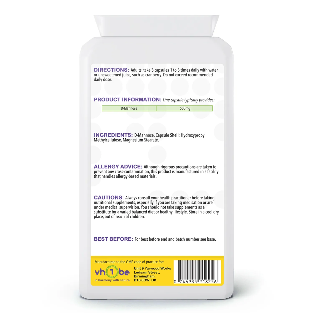 D Mannose | 500mg | Capsules | 180 Count | Supports general wellbeing – vh1be