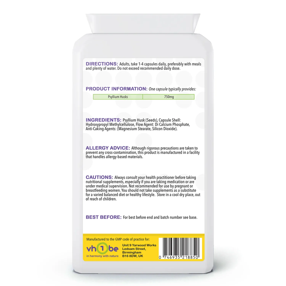 Psyllium Husks | 750mg | Capsules | 90 Count | Supports general wellbeing – vh1be