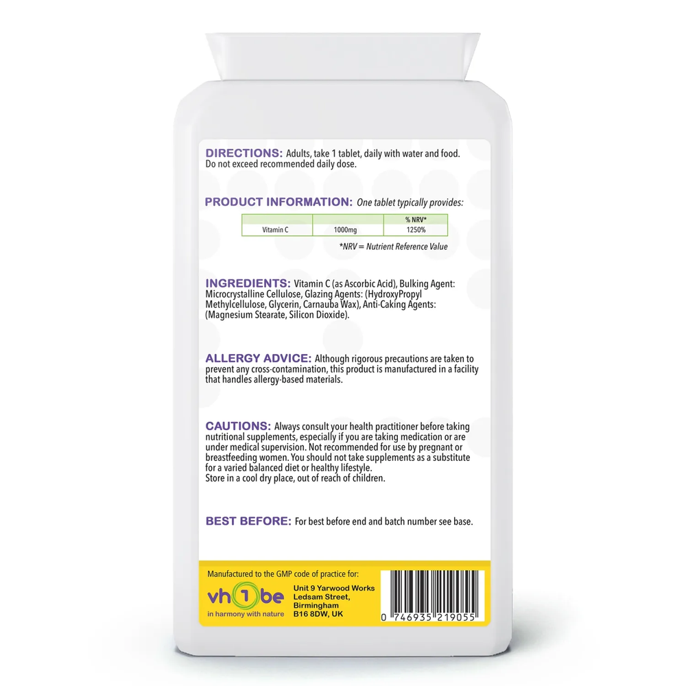 Vitamin C | 1000mg | Tablets | 120 Count | Supports immune system function and collagen formation – vh1be
