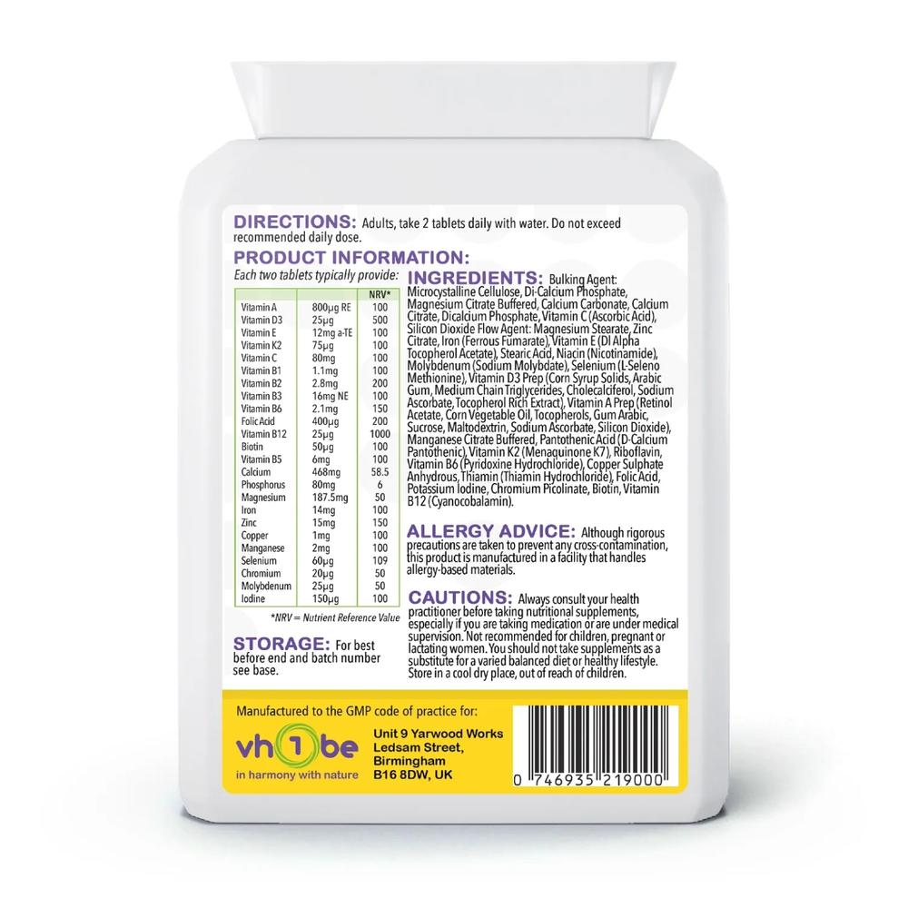 Vegan Multivitamin & Mineral Supplement | Tablets | 60 Count | Supports everyday wellbeing – vh1be