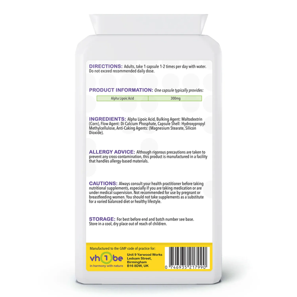 Alpha Lipoic Acid – 120 Vegan Capsules High Strength Antioxidant Support | 300mg | Capsules | Supports antioxidant activity and energy-yielding meta