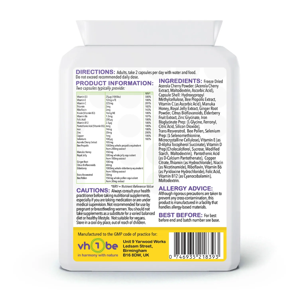 Immune Support Premium Bee Complex | Capsules | 60 Count | Supports general wellbeing – vh1be