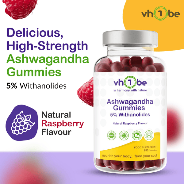 Ashwagandha Gummies | 600mg | Raspberry Flavour | Relaxation & Mental Wellbeing by vh1be – Ayurvedic & Scientific Wellness made in the UK |