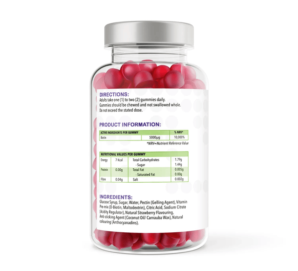 Biotin 150 Natural Strawberry Flavour Gummies | 5000ug | Gummies | Supports healthy hair, skin and nails – vh1be by vh1be – Ayurvedic & Scientific Wellness made in the UK |
