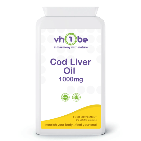 Cod Liver Oil Capsules | 1000mg | Capsules | 90 Count | Supports general wellbeing – vh1be by vh1be – Ayurvedic & Scientific Wellness made in the UK |