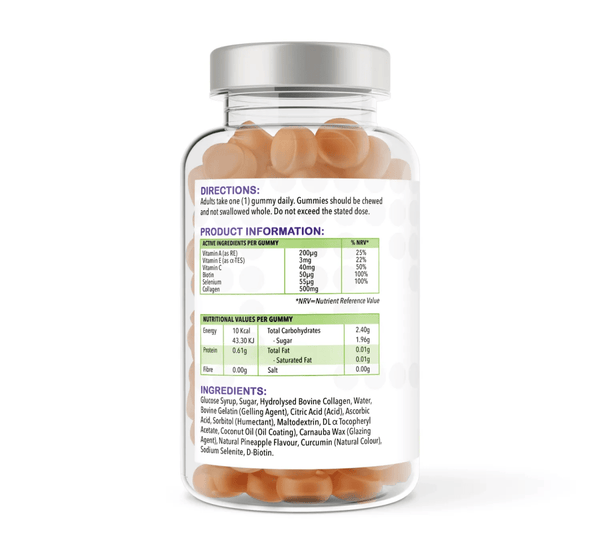 Collagen Complex Gummies by vh1be – Pineapple flavour for healthy skin, hair, and nails. Ayurvedic and UK-made wellness.