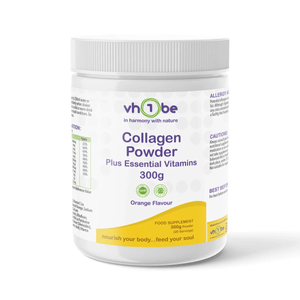 Collagen Powder Plus Essential Vitamins Orange Flavour | 300g | Powders | Supports skin, hair and nail health – vh1be by vh1be – Ayurvedic & Scientific Wellness made in the UK |