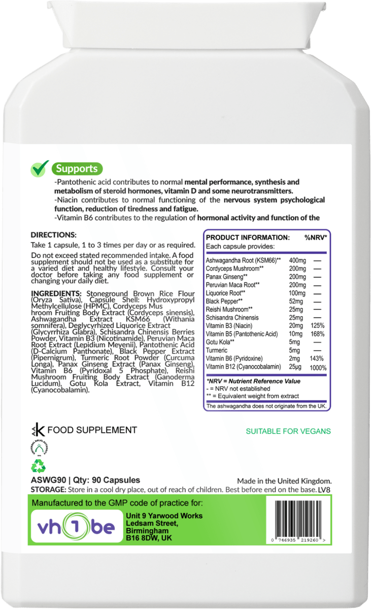 Cortisol Balance with KSM - 66® Ashwagandha – 90 Vegan Capsules by vh1be – Ayurvedic & Scientific Wellness made in the UK |