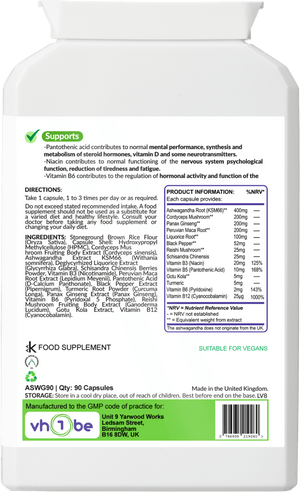 Cortisol Balance with KSM - 66® Ashwagandha – 90 Vegan Capsules by vh1be – Ayurvedic & Scientific Wellness made in the UK |