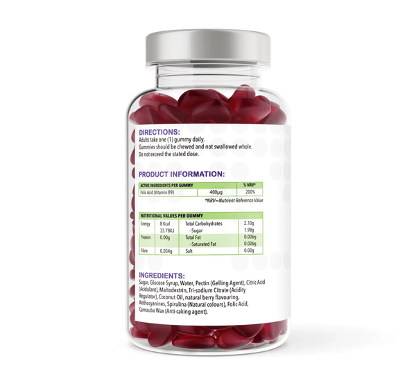Folic Acid 120 Natural Berry Flavour Gummies | Gummies | Supports general wellbeing – vh1be by vh1be – Ayurvedic & Scientific Wellness made in the UK |